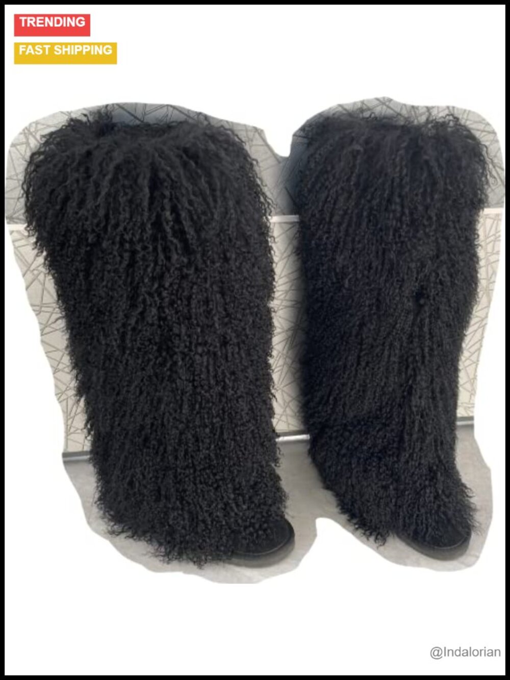 Mongolian Sheep Fur Cow Leather Over Knee Boots Fluffy Winter Snow Boots